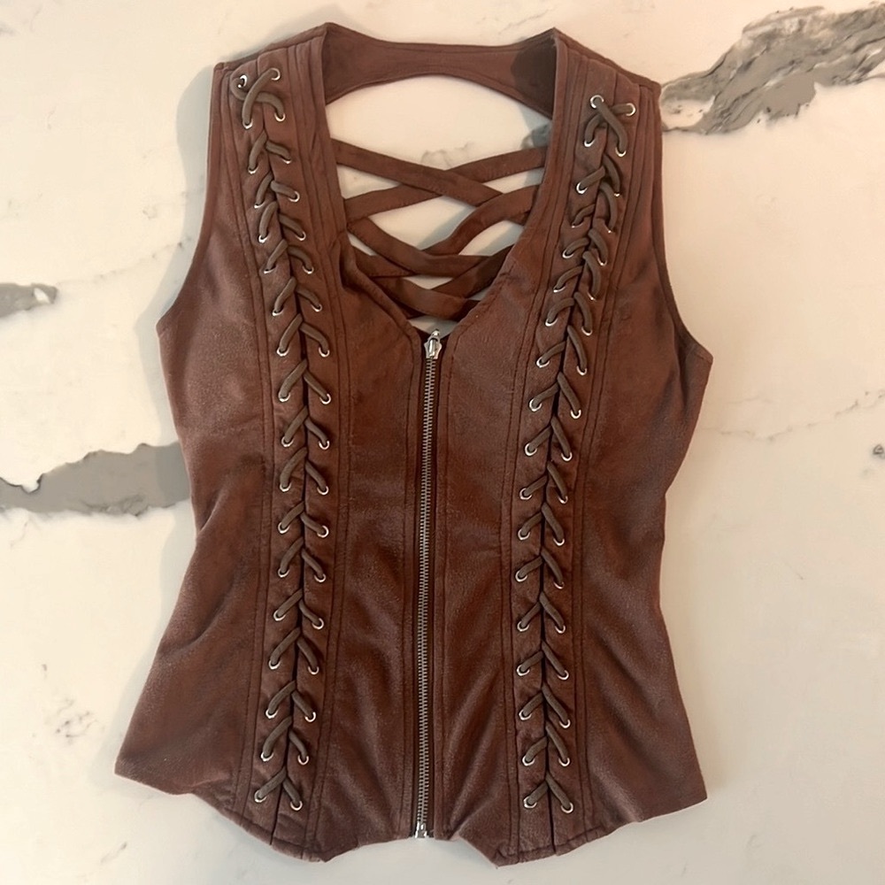 Brown Fitted Cut Out Tank Corset Top